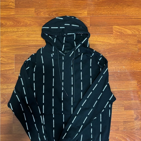 Black Hoodie with Repeated White Text - Picture 1 of 2